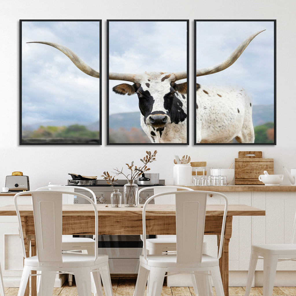 Texas Longhorn Wall Art Canvas Print, Framed Western Rustic Farmhouse