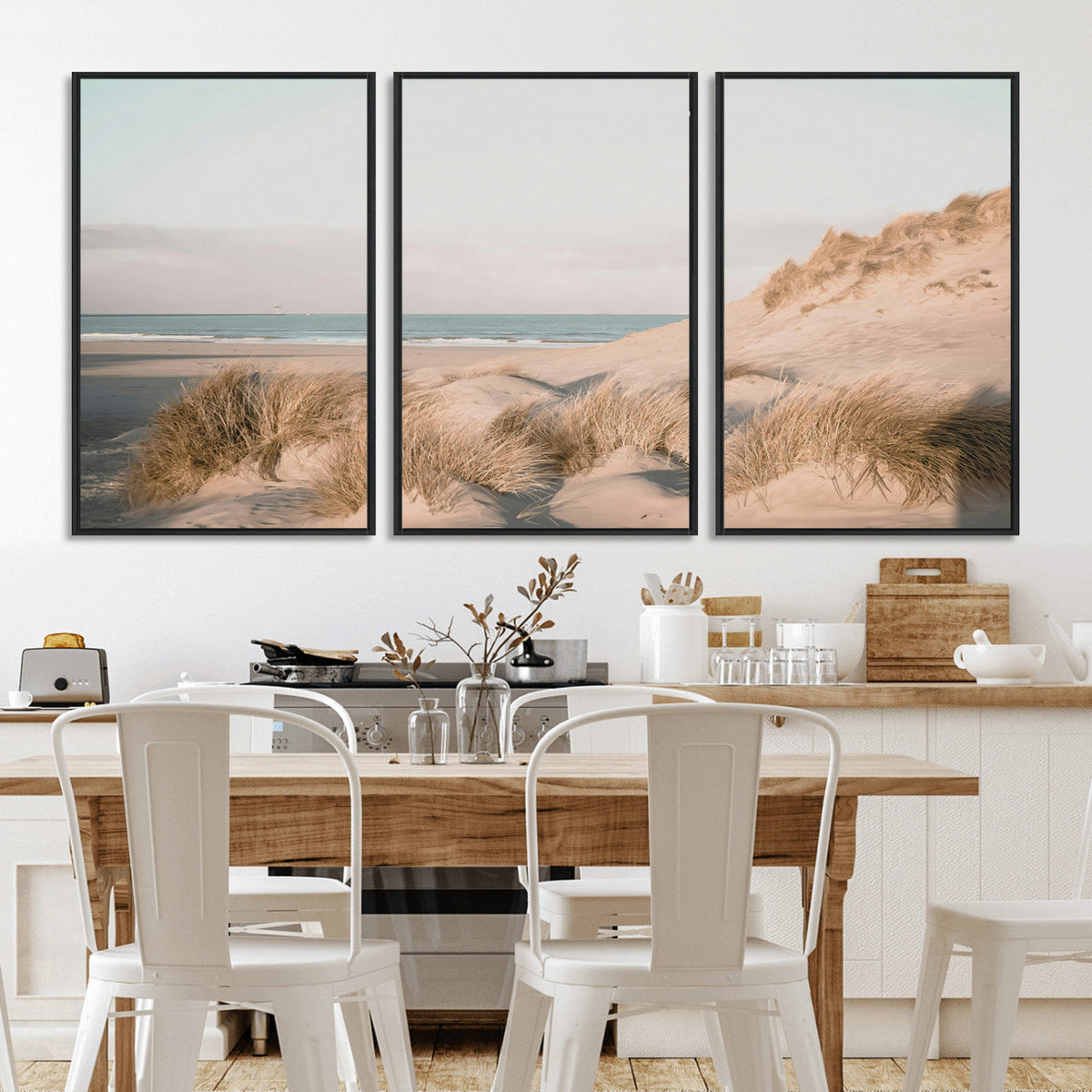 Beach Landscape Wall Art Canvas Print, Framed Sand Dune Photography, Minimalist Seascape Coastal Decor