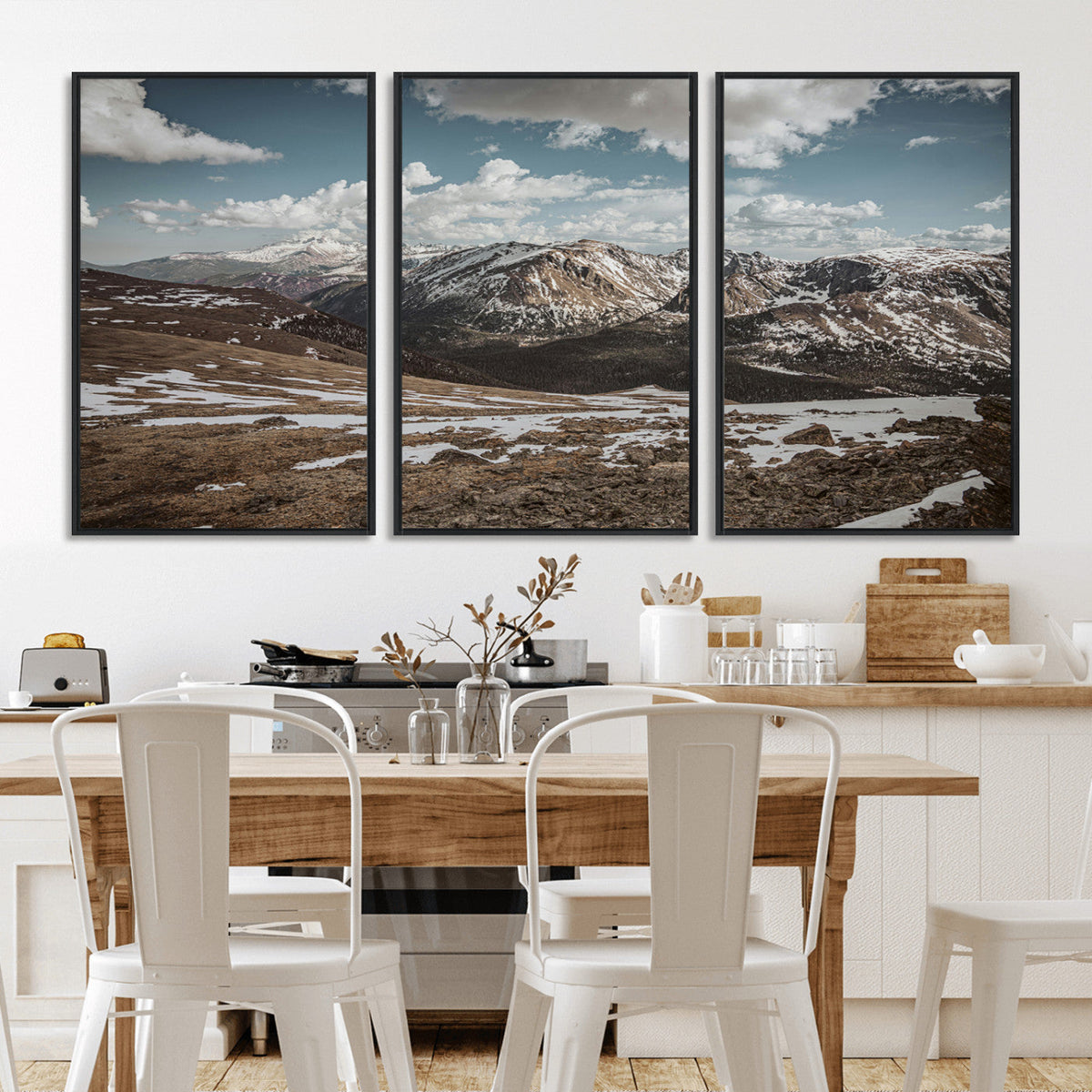 Mountain Landscape Wall Art Canvas Print, Framed Snowy Peaks Art, Rugged Highlands Rustic Adventure Decor