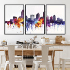 Atlanta Skyline Wall Art Canvas Print, Framed Colorful Watercolor Cityscape
