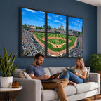 Wrigley Field Baseball Stadium Canvas Wall Art, Packed Crowd and Chicago Skyline