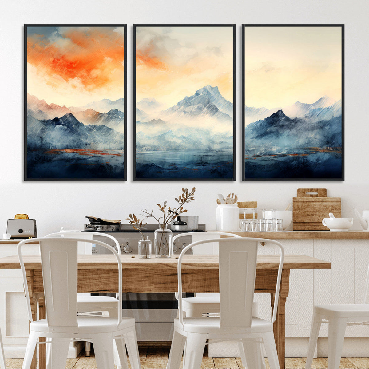 Warm Clouds Abstract Mountain Wall Art, Modern Landscape Canvas Print