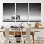 Elephant and Zebra Wall Art Canvas Print, Modern Artwork