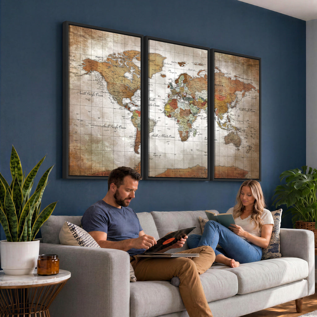 Vibrant Watercolor World Map Canvas Wall Art | Framed Travel Map