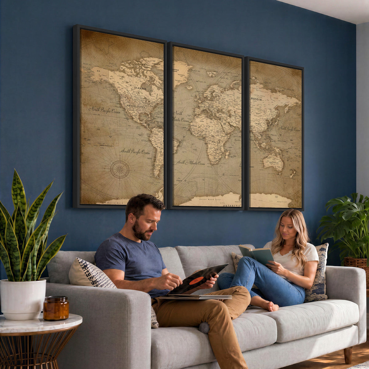 Dark World Map Canvas Print | Framed Travel Map Wall Art
