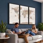 Framed Large World Map Canvas Print for Office Decor