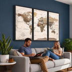 Modern World Map Canvas Print | Framed Travel Map Wall Art