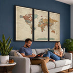 Vintage World Map Canvas Wall Art Print | Framed Modern World Map