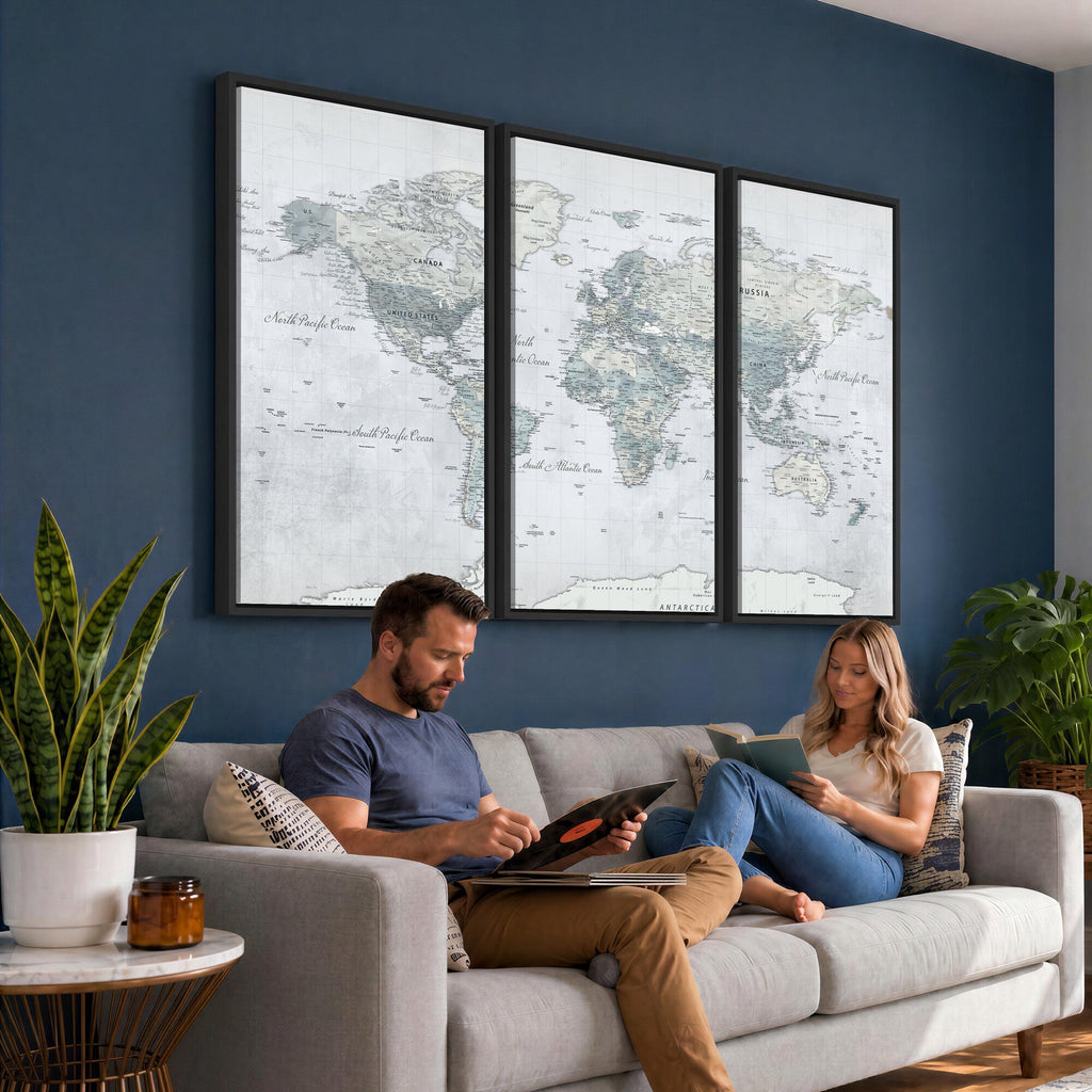 Push Pin World Map Canvas Print - Detailed Vintage World Map