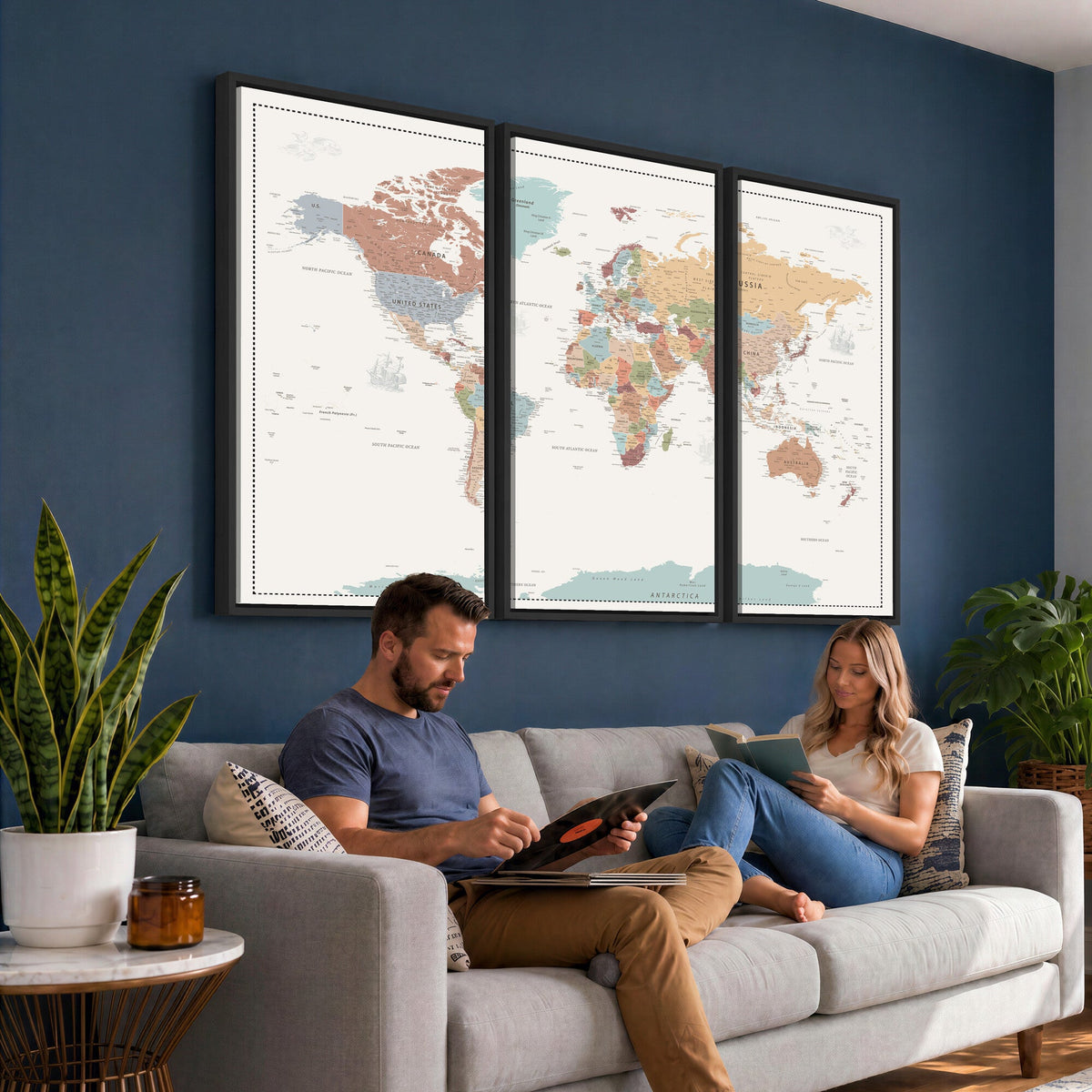 Pastel Colors World Map Wall Art Canvas Print