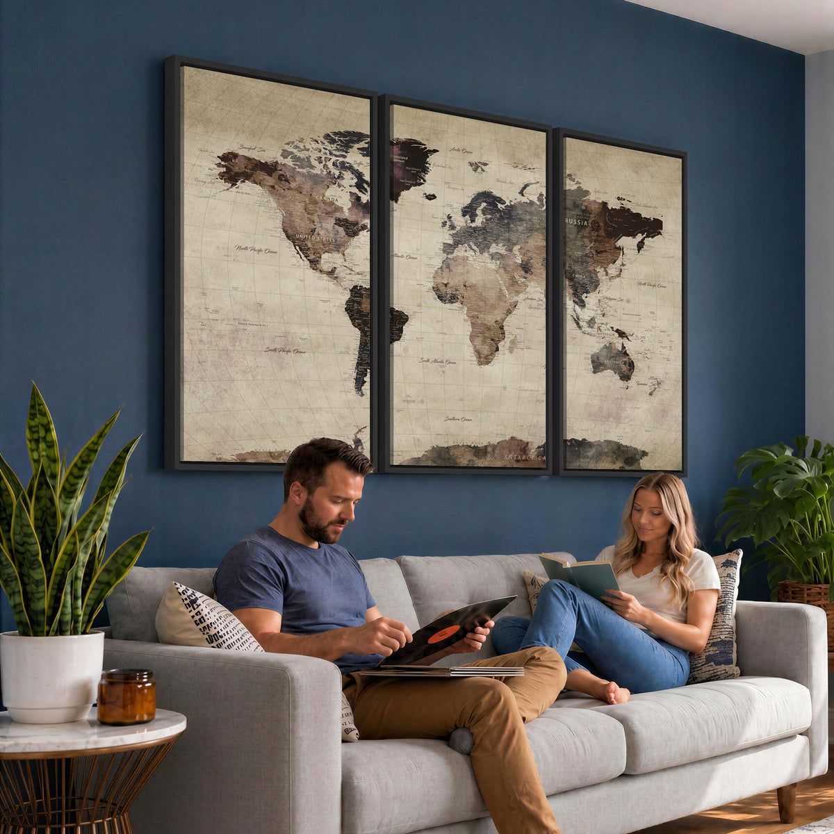 World Map Canvas Print, Detailed Map of the World, Adventure Gift for Couples and Anniversaries