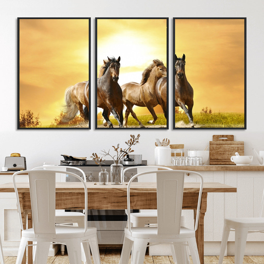 Wild Horses Wall Art Canvas Print, Framed Galloping Herd