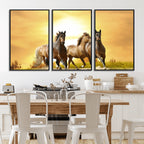 Wild Horses Wall Art Canvas Print, Framed Galloping Herd