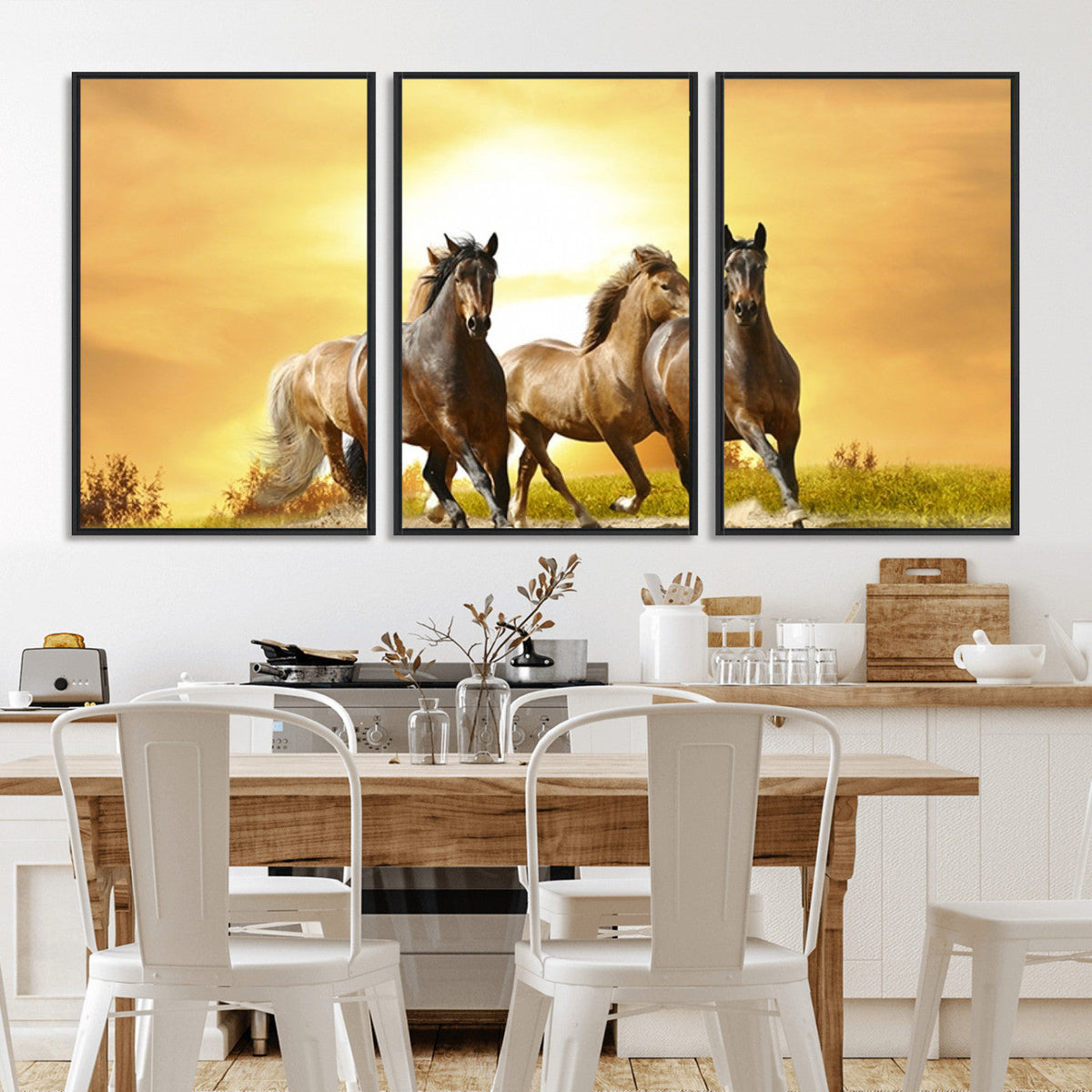 Wild Horses Wall Art Canvas Print, Framed Galloping Herd