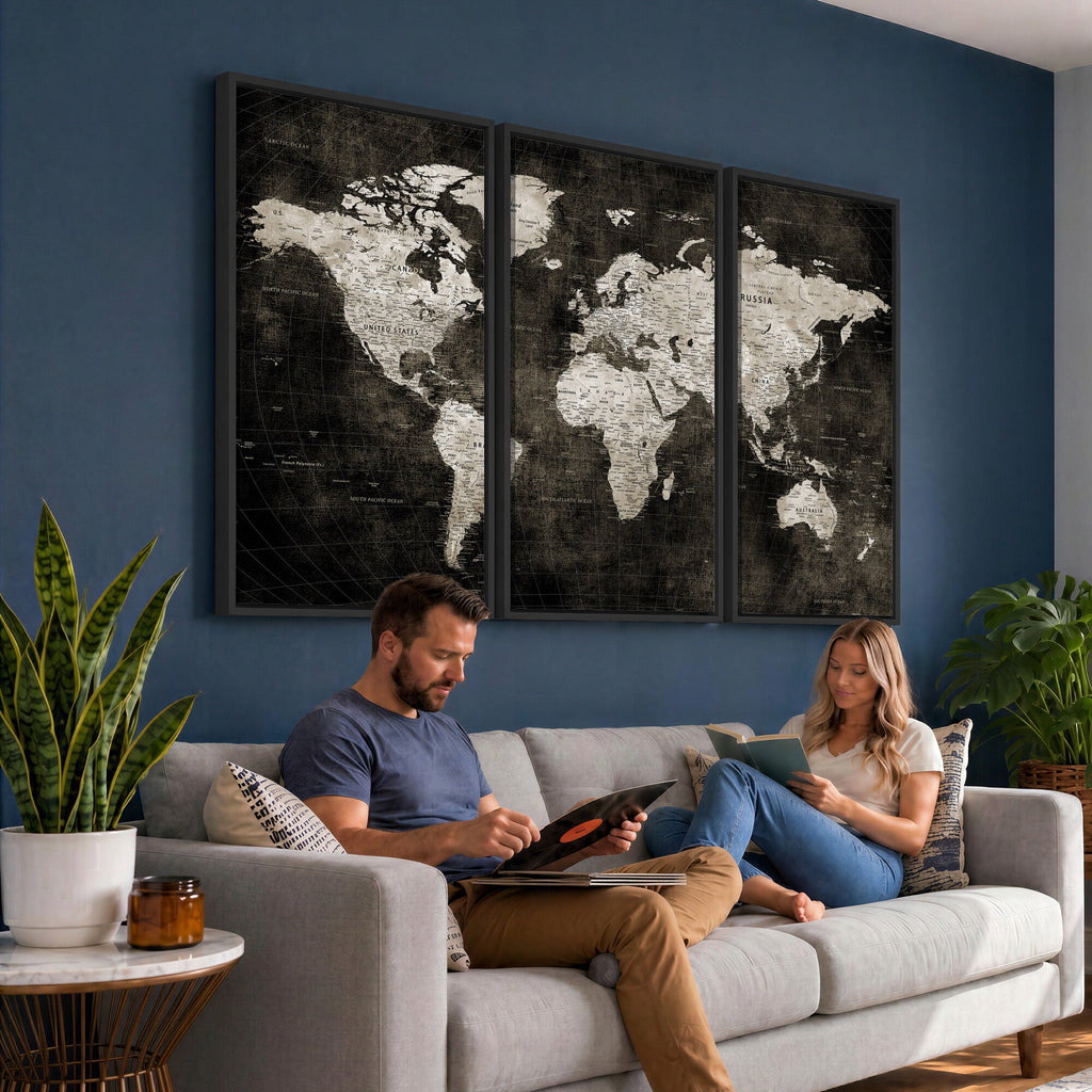 Vintage World Map Wall Art Canvas Print | Framed Large Map Wall Art