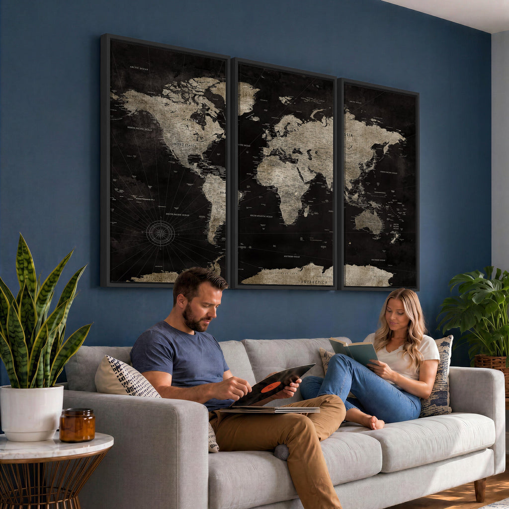 Detailed World Map Wall Art Print | Large Framed World Map Canvas