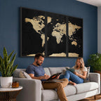 Beige World Map Canvas Wall Art Print, Minimal Black and Beige Map