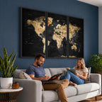 World Map Canvas Wall Art with Famous Landmarks | Framed Travel Map