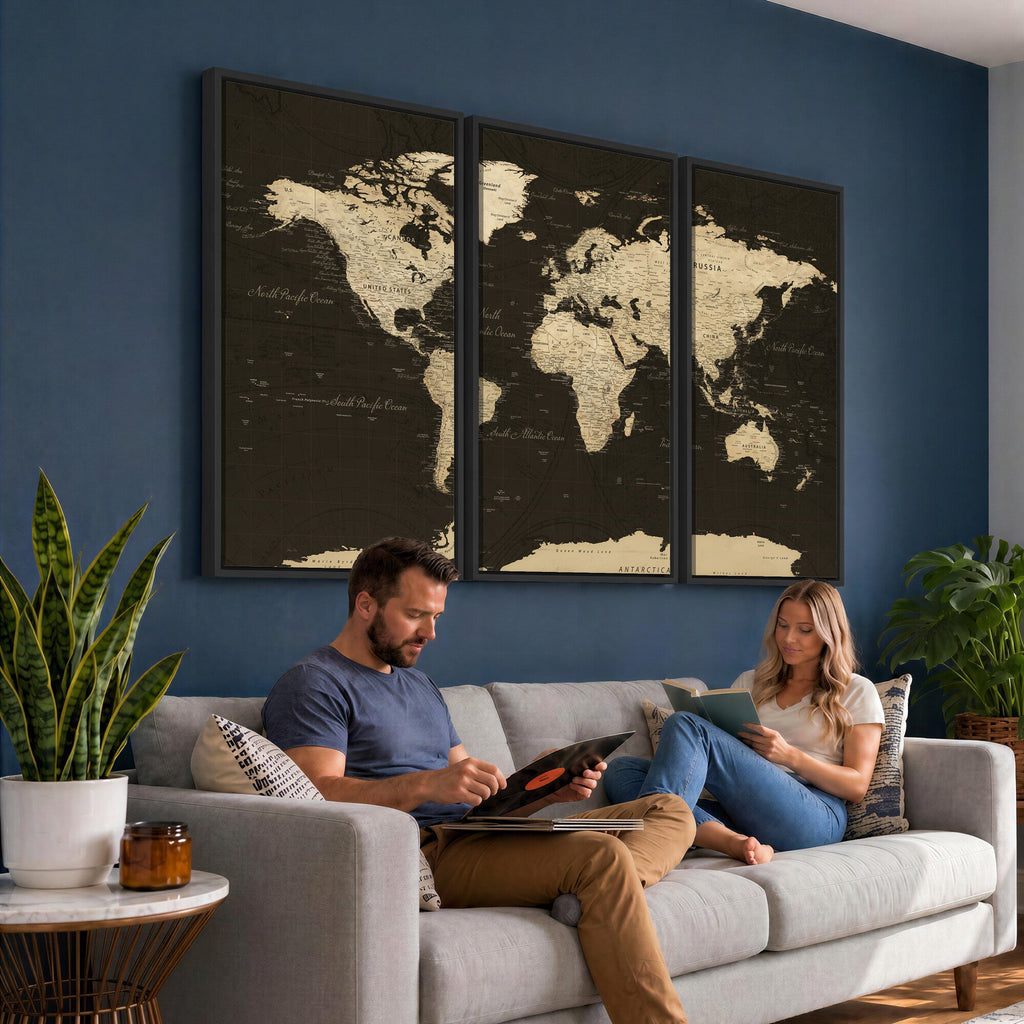 World Map Canvas Print | Framed World Map Wall Art for Couples