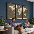 Vintage World Map Canvas Print | Framed Travel Map Wall Art for Couples