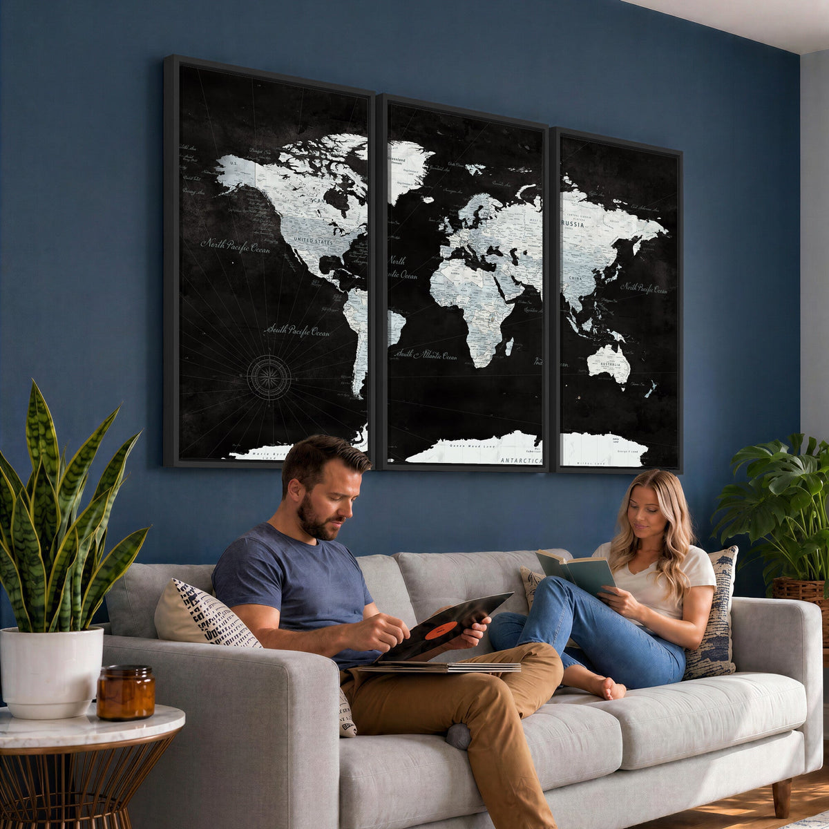 World Map Canvas Print | Framed Push Pin Wall Art, Color Splash Travel Map