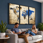 World Map Canvas Print | Colorful Abstract Travel Map, Framed Wall Art