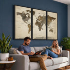 Vintage World Map Canvas Wall Art | Framed Antique Style Travel Map