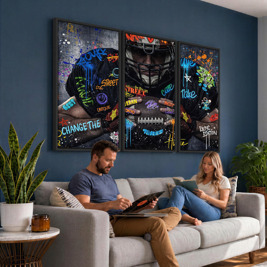 Graffiti American Football Player Street Art Wall Art Canvas Print