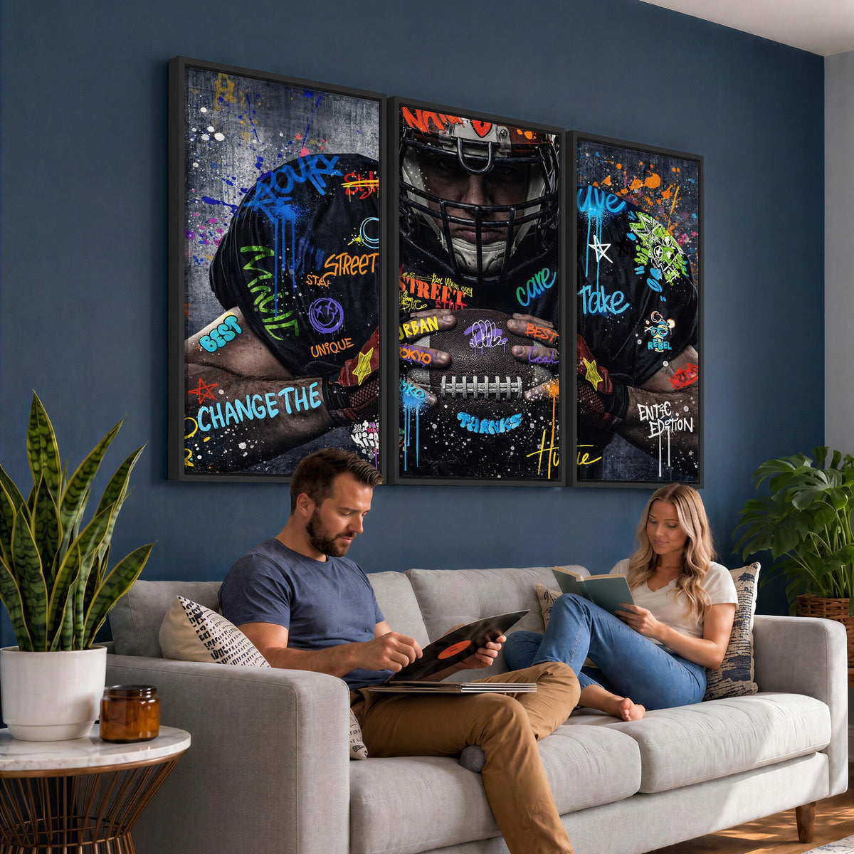 Graffiti American Football Player Street Art Wall Art Canvas Print