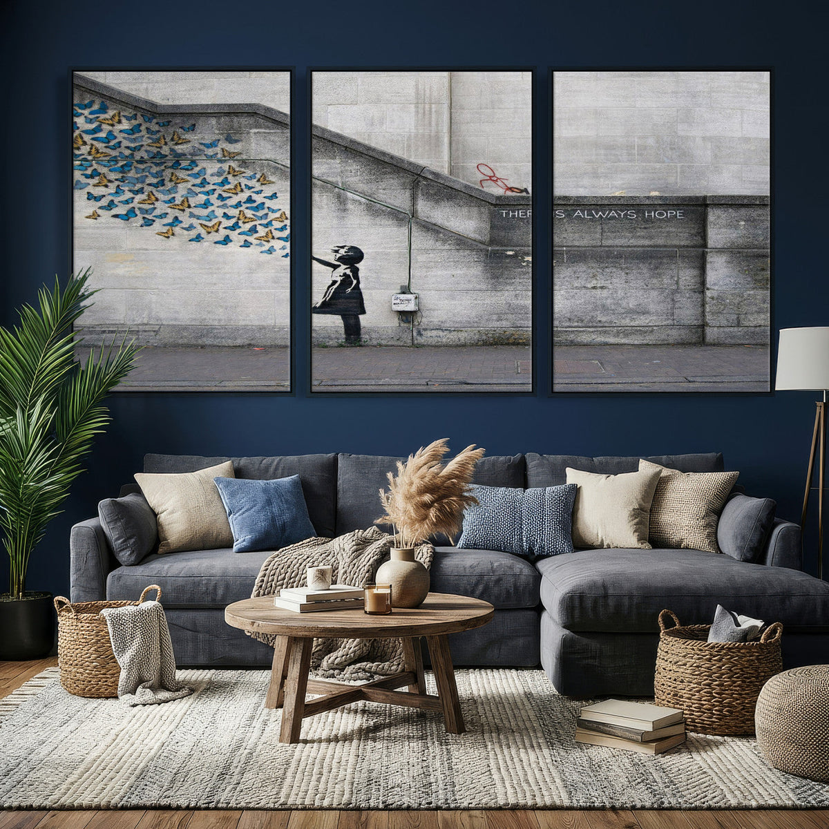 Banksy Girl with Butterflies Street Art Wall Art Canvas Print
