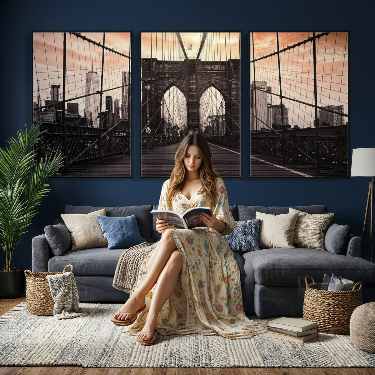 Brooklyn Bridge Canvas Wall Art, New York City Skyline Photography