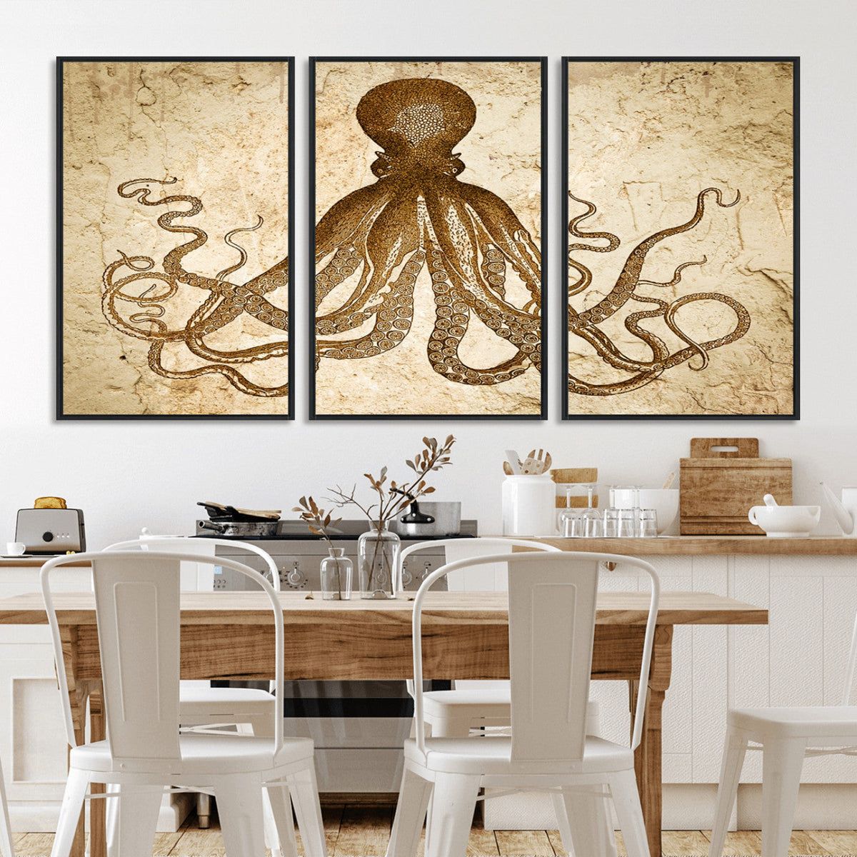 Sepia Octopus Wall Art Abstract Animal Canvas Print