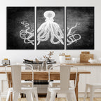 Black White Octopus Wall Art Canvas Print