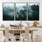 Misty Forest Wall Art | Serene Green Landscape Canvas Print