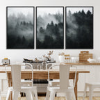 Foggy Forest Wall Art Canvas Print | 3 Panel Large Misty Landscape