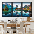 Crystal Clear Lake Wall Art | Mountains Wall Art Canvas | 3 Panel Landscape