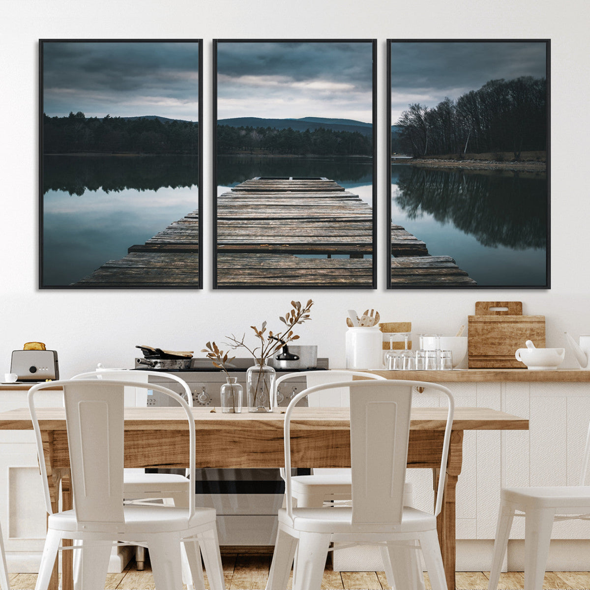 Wooden Bridge Near Lake Wall Art Canvas Print
