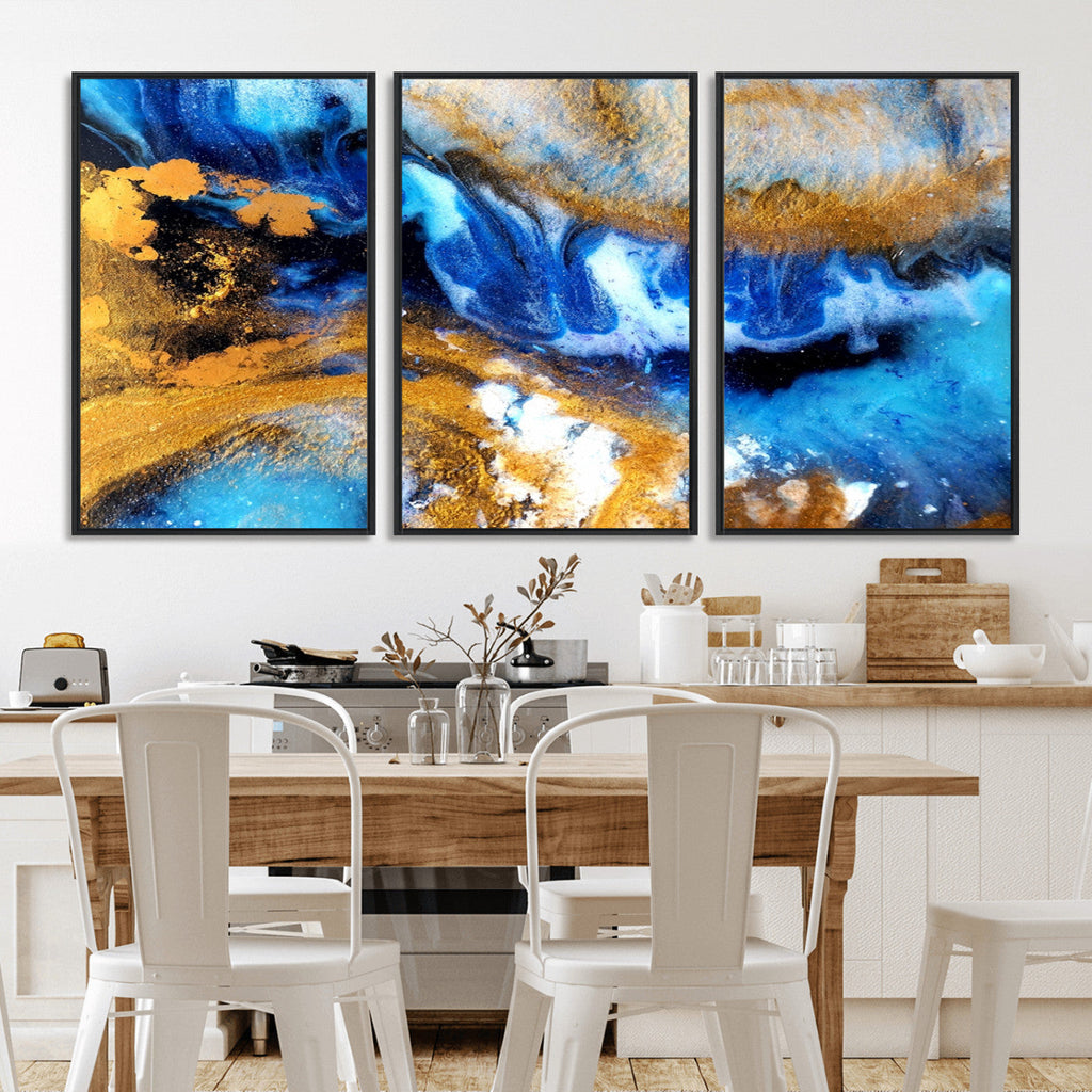 Blue Orange Marble Fluid Effect Canvas Wall Art Print