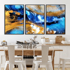 Blue Orange Marble Fluid Effect Canvas Wall Art Print