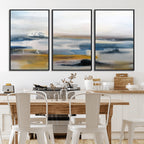 Abstract Landscape Wall Art Canvas | 3 Panel Modern Blue, Gold and White Canvas Art
