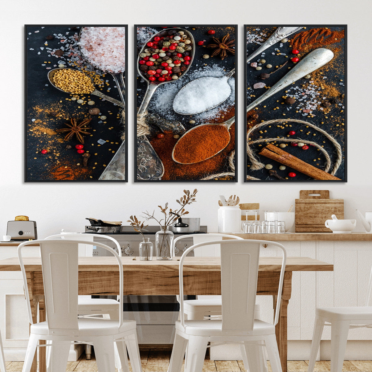 Spices and Seasonings Canvas Wall Art | Colorful Triptych Kitchen Decor