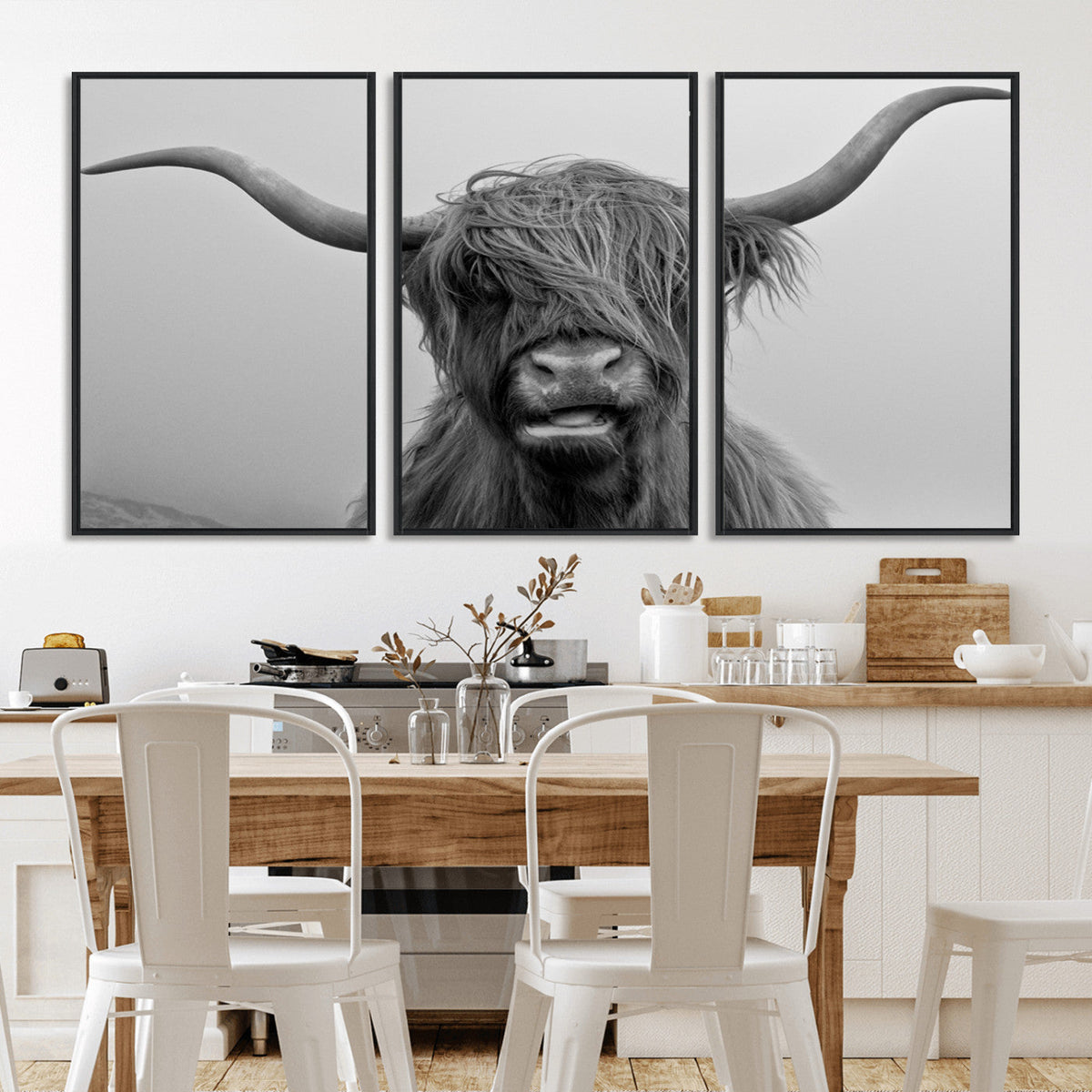 Texas Cow Wall Art Canvas, Texas Longhorn Cattle Canvas Print