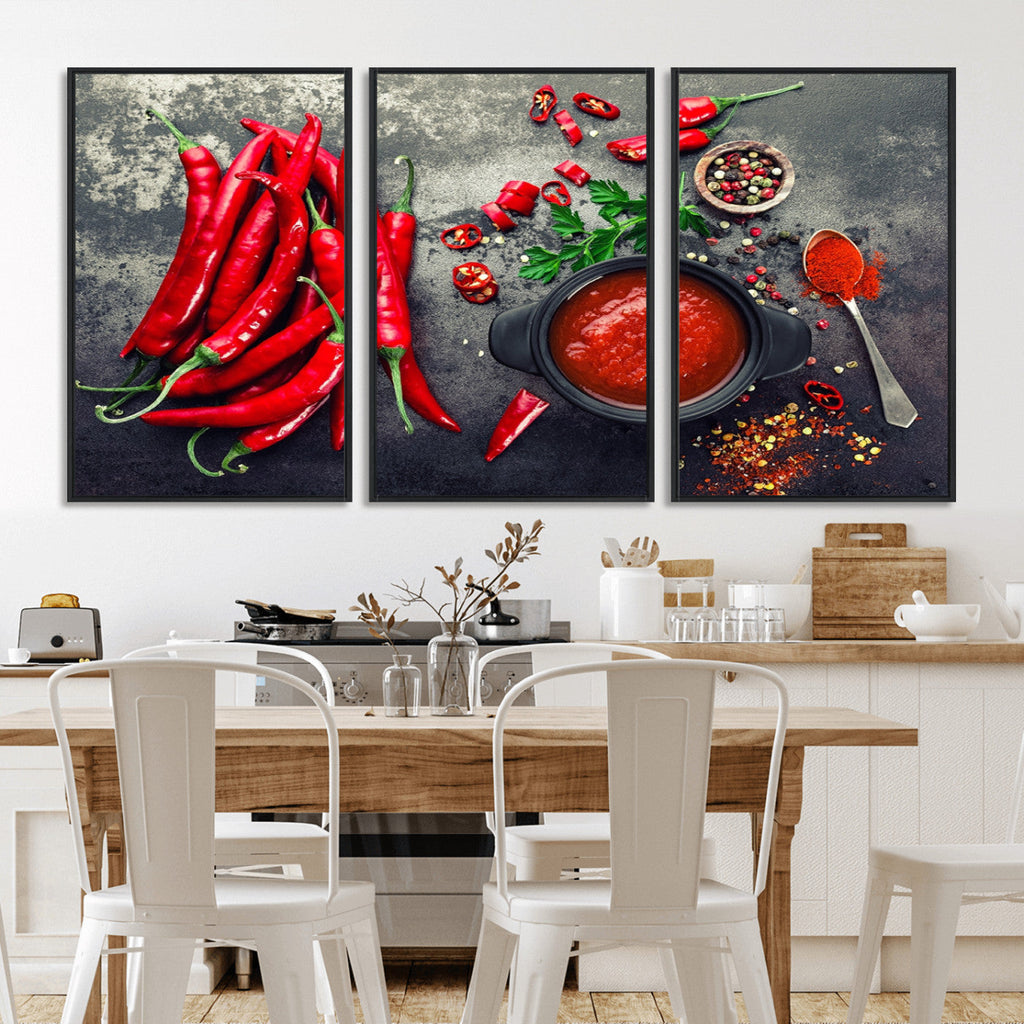 Red Chili Peppers Wall Art Kitchen Artwork Canvas Print