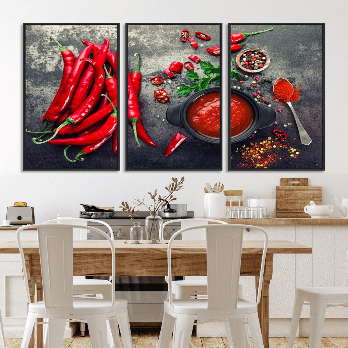 Red Chili Peppers Wall Art Kitchen Artwork Canvas Print