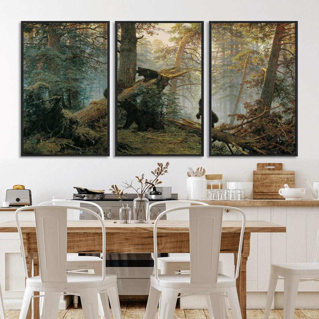 Baby Bears in Forest Wall Art Canvas Print