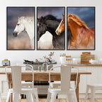 Animal Wall Art Three Horses Farmhouse Art Canvas Print