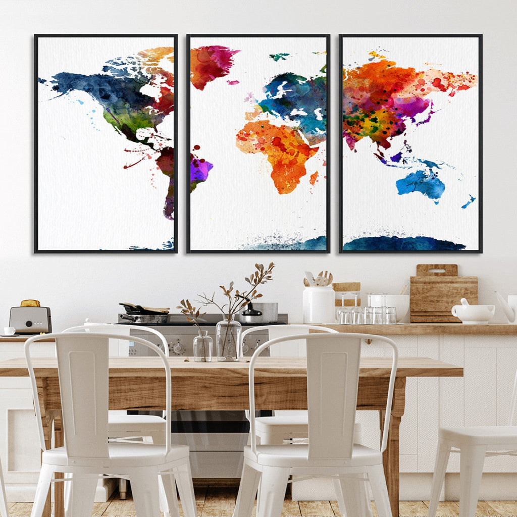 Bold Colorful World Map Canvas Print | Detailed Map of the World Wall Art