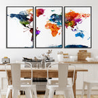 Bold Colorful World Map Canvas Print | Detailed Map of the World Wall Art