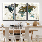 Vintage World Map Wall Art Canvas Print, Framed Rustic Earth Tone Map