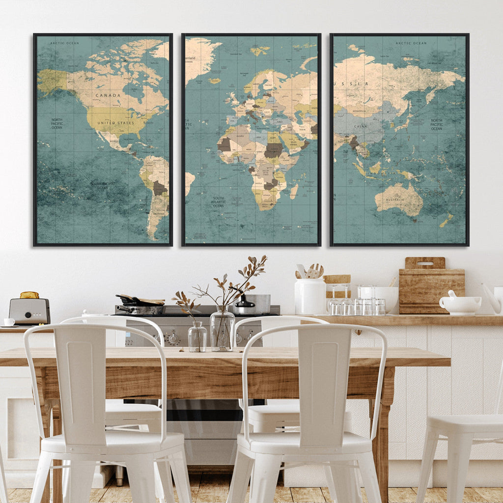 Classic World Map Canvas Print | Framed Vintage Map Wall Art